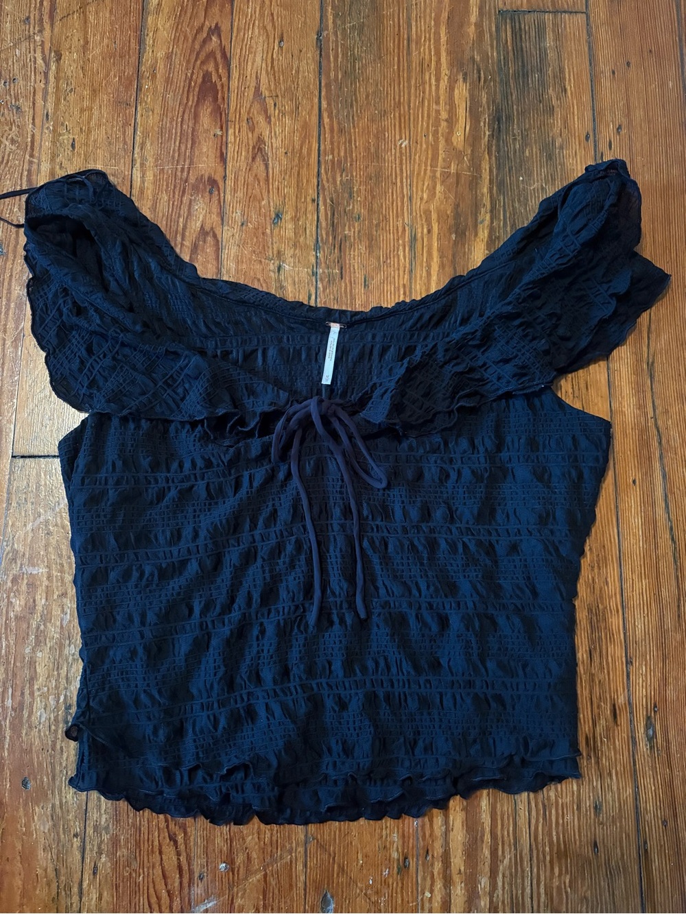 Free People Black Off-Shoulder Lace Crop Top